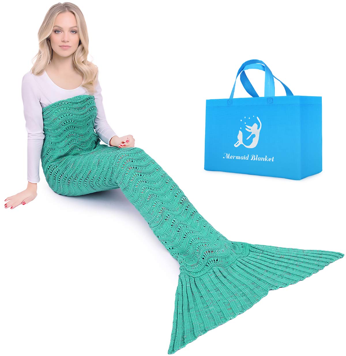 A AM SeaBlue Mermaid Tail Blanket Warm Sofa Snuggle Blanket for Living Room Bedroom,Blanket for Adults and Teens 180x90 CM