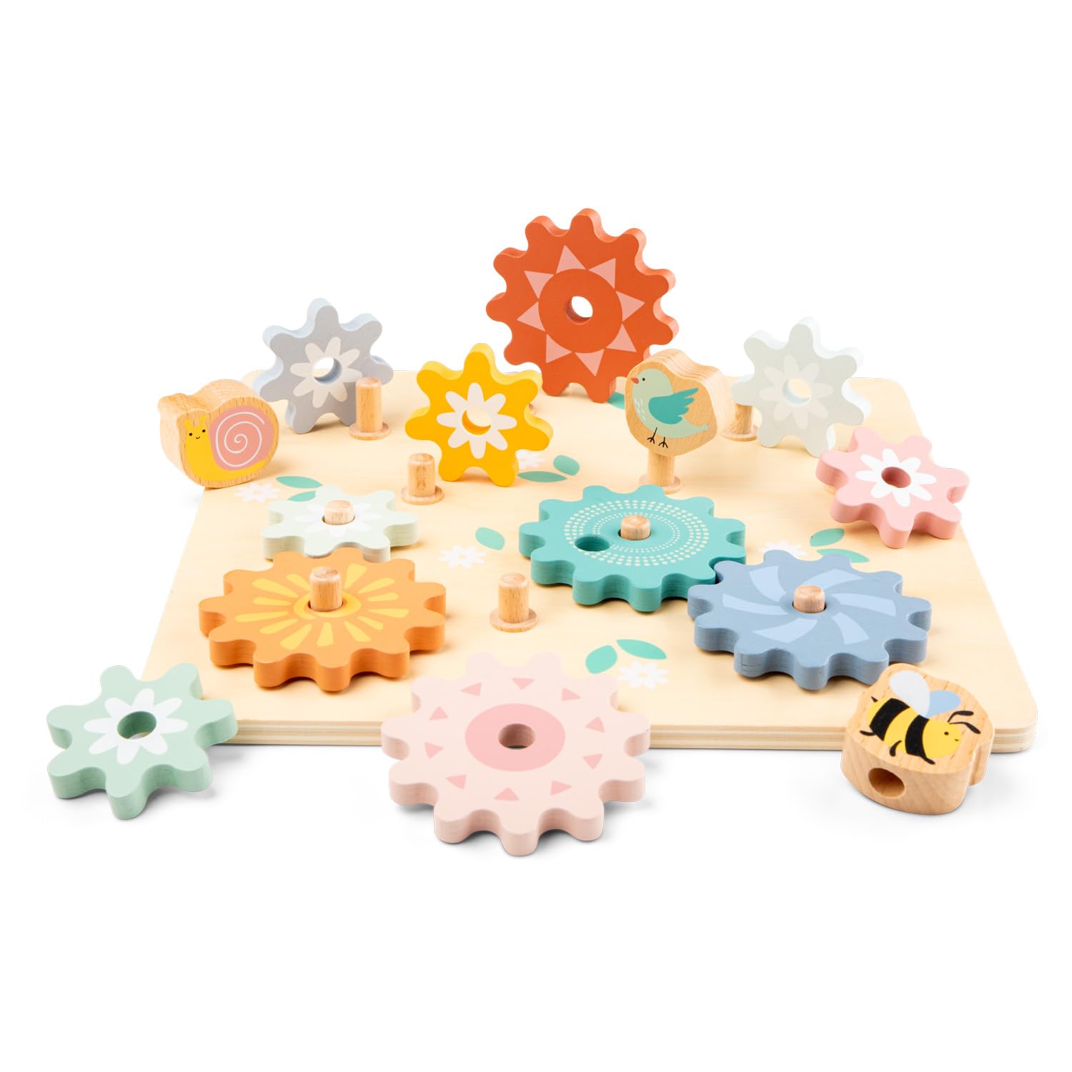 Woet® Wooden Toy Spinning Gear Puzzle for Toddlers - Garden Theme with Turning Gears - Cause and Effect Toy - Age 2 Years+ - Image 4
