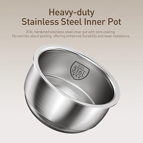 Miniatura 2 de Joydeem Olla arrocera de acero inoxidable, sin recubrimiento antiadherente 316L de acero inoxidable olla arrocera, 6 tazas sin cocinar, 3L3.2