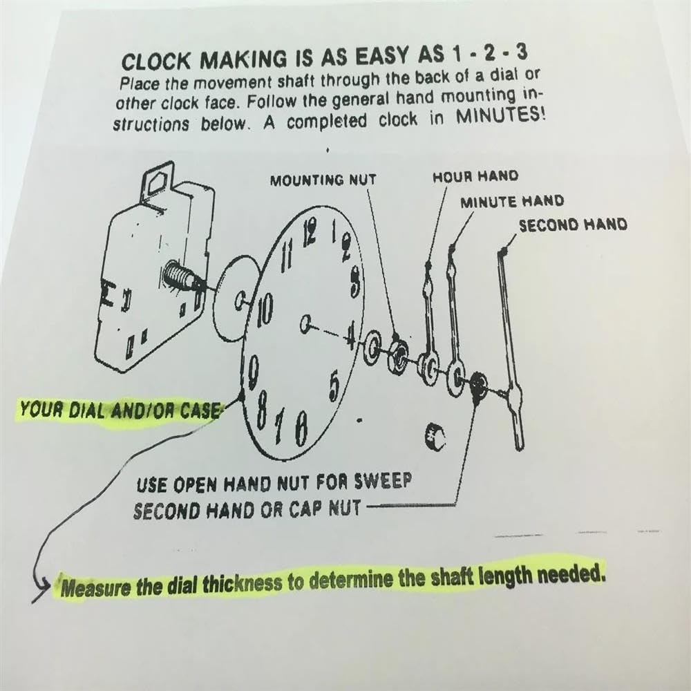 Quartz Battery Clock Movement with Hands 5/8" Shaft fits 1/4" Dial USA