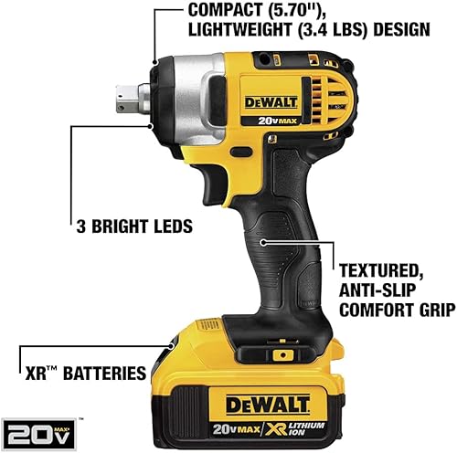 Miniatura 3 de DEWALT DCF880M2 - Juego de pistola de impacto 12 pulgada ion de litio 20 voltios MAX con pasador de retención