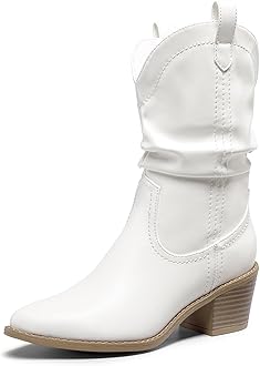 DREAM PAIRSWomen's Cowgirl Boots, Mid Calf Western Cowboy Chunky Heel Boots, Slouchy & Pull-on Ankle Booties for women