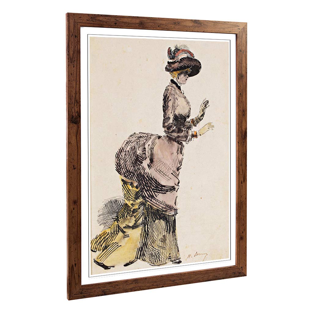 Big Box Art Framed Print of Henry Somm Lady in Fine Dress Design | Wall Art Picture | Home Decor for Kitchen, Living, Dining Room, Bedroom, Hallway, Office, Walnut, A2 / 24.5x18 Inch / 62x45cm