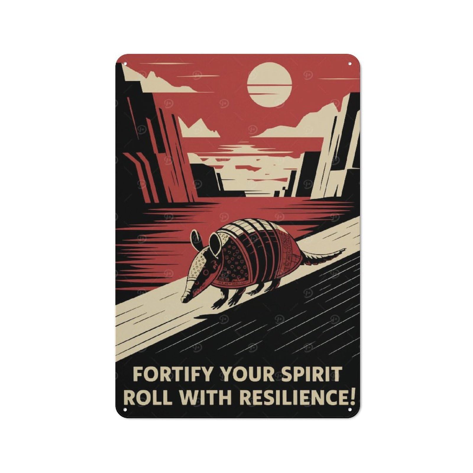 Junmoney Armadillo Resilience Vintage Metal Sign 30X20cm For Café Or Restaurant, Suited To Restaurant Decor Fans