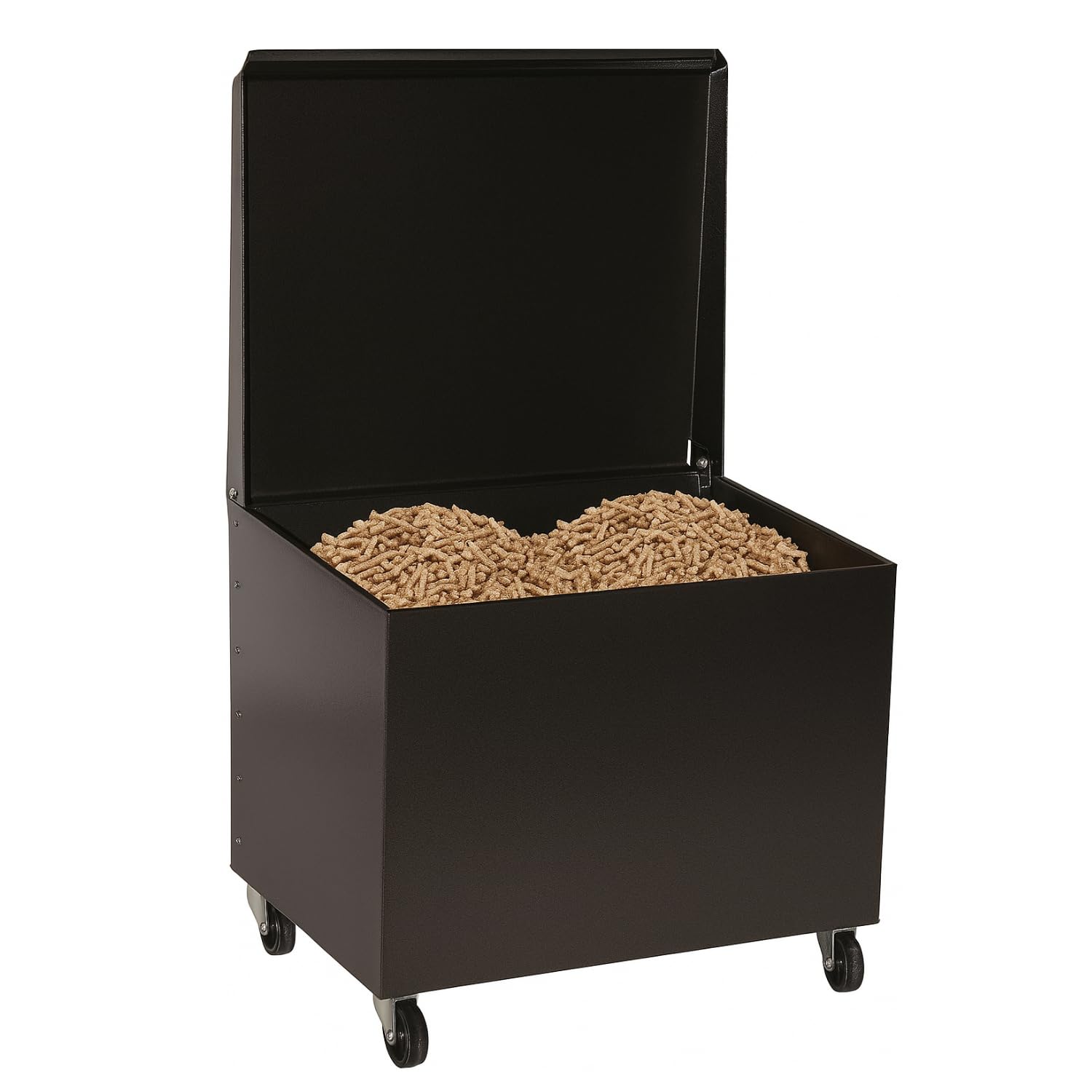 PALUPLUS Baule Portalegna e Pellet da Camino con Ruote di colore Nero, Misura 50x40x55 cm, Cesto per legna in Acciaio Verniciato, Design Elegante, per Stufe e Camini, Made in Italy -2497F -15