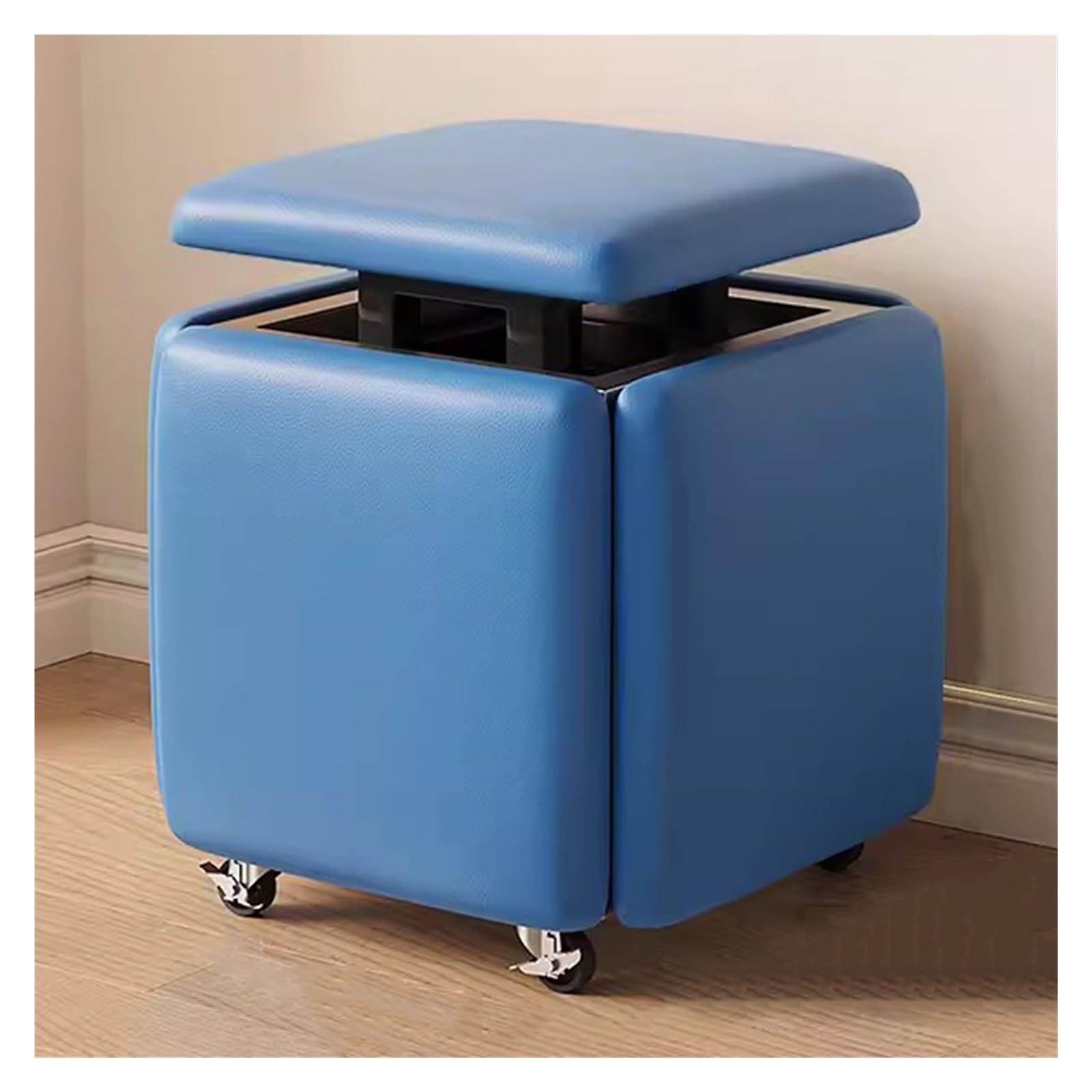 WDSOPK Square 5 in 1 Nesting Stool with Wheel,Stackable Sofa Chair Cube Ottoman Stool Stackable Stool Foot Stool,Creative Cube Sofa Makeup Stool Dressing Chair（Blue）