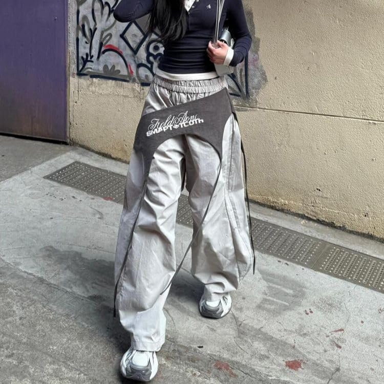 Women's Streetwear Wide Leg Joggers - Y2K Hip Hop Pants Cross-Belt & Curved Blade Cut Lounge Pants Baggy Sweatpants2