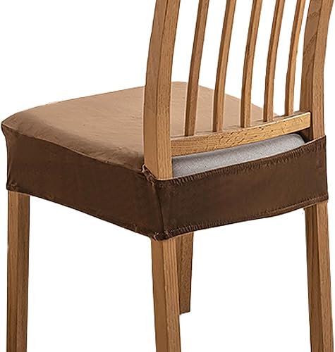 Soft Dining Chair Seat Covers Set of 6, Velvet Seat Covers for Dining Room Chair Removable Washable Dining Room Chair Covers-Brown-6 Piece