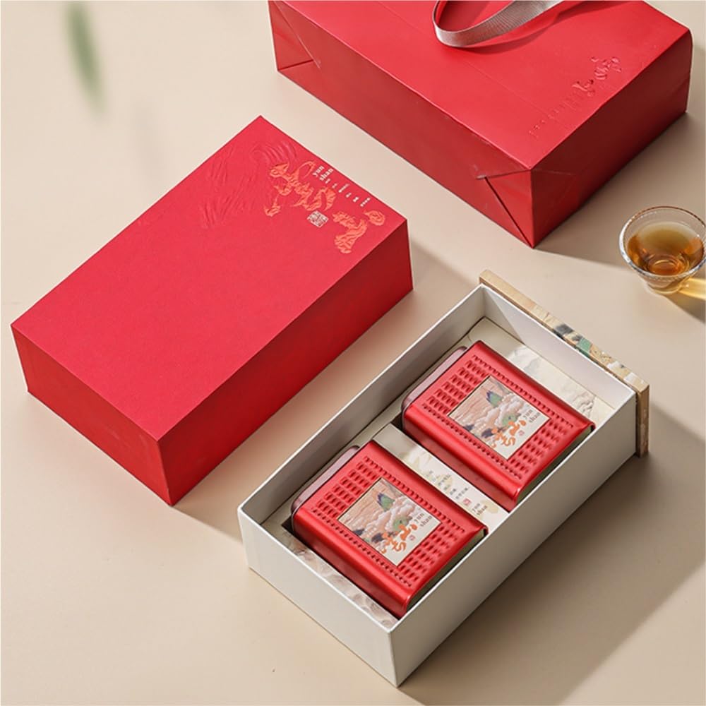 HLTYGWX Teedose im Retro-Stil, quadratisch, für große Mengen Tee, Aufbewahrungsbehälter für Küche, Lebensmittel, versiegelte Blechdose, Tee-Set, Doppeldose, Geschenkbox-Set, Teedose (A)
