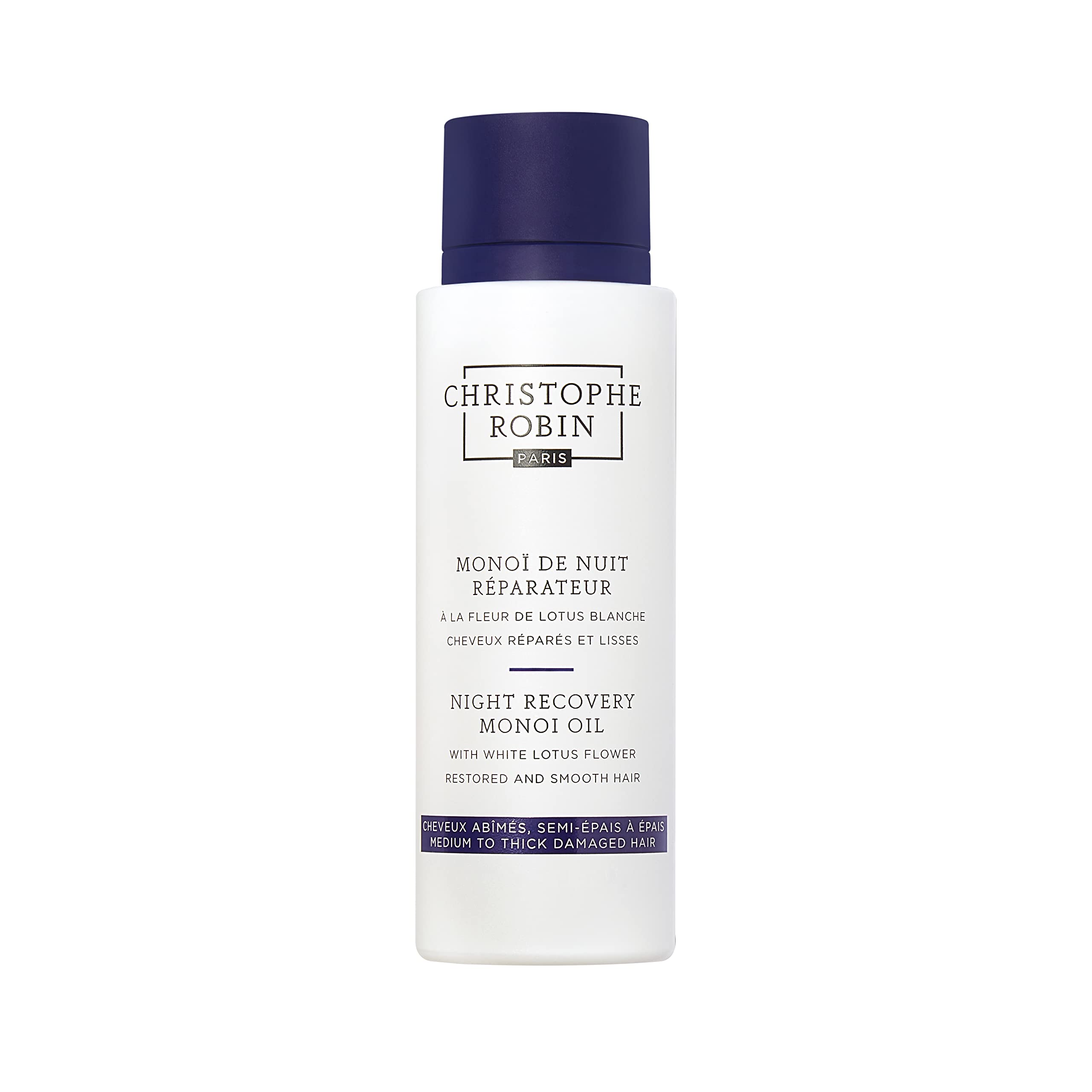 Christophe Robin Night Repair Oil 90G - Repair & Restore For Dry, Damaged Hair – 99% Natural Monoï Oil With White Lotus – Anti-Frizz, Deep Conditioning & Shine Boost – Suitable For All Hair Types