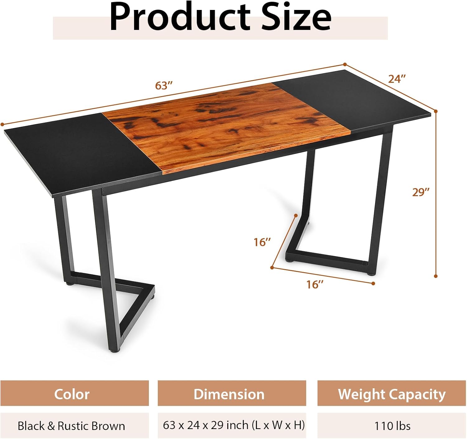 Tangkula 63” Conference Table, Large Industrial Meeting Table with Metal Frame, Multipurpose Rectangular Training Seminar Table, Computer Desk, Dining Table, for Home, Office, Conference Room