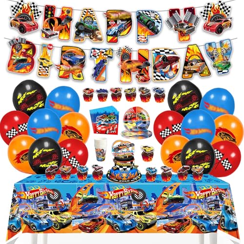 23-teiliges Rennauto Geburtstagsdeko Set – Luftballons, Banner – Party Dekoration Für Kindergeburtstag, Rennwagen-Motiv