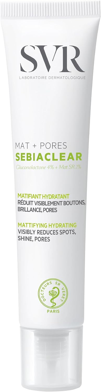 SVR Sebiaclear Mat+Pores Mattifying Face Cream. 4% Niacinamide Non-Comedogenic Moisturizer for Oily to Combination Skin. Controls Shine & Visibly Tighten Pores. Oil-Free, 1.3 fl.oz