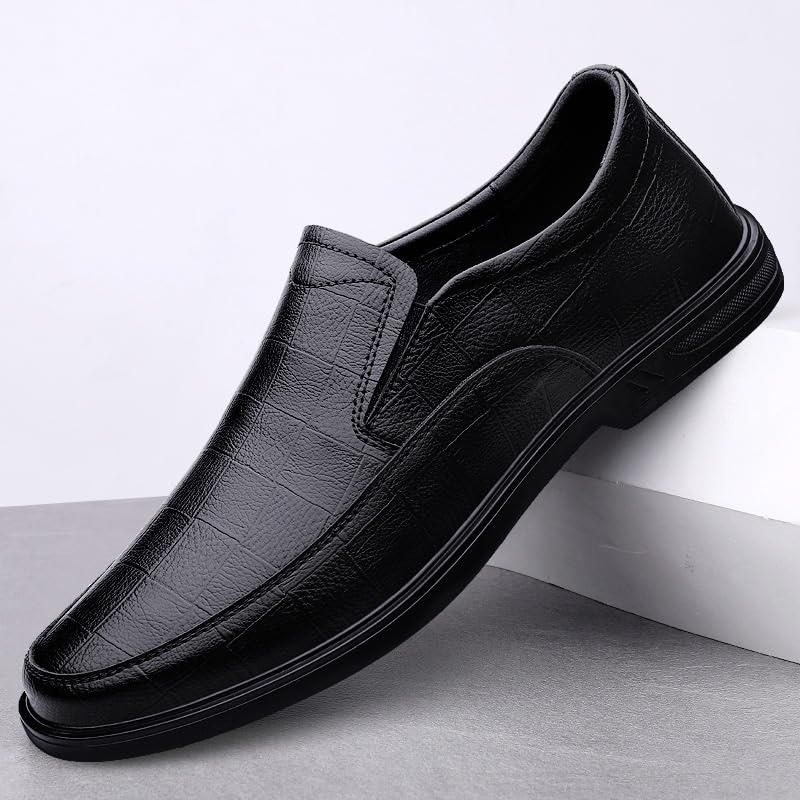Men's Dress Formal Shoes Wedding Uniform Plain Toe Slip-on Anti-Slip Rubber Sole Slip Resistant Block Heel Office Vegan Pu Leather2
