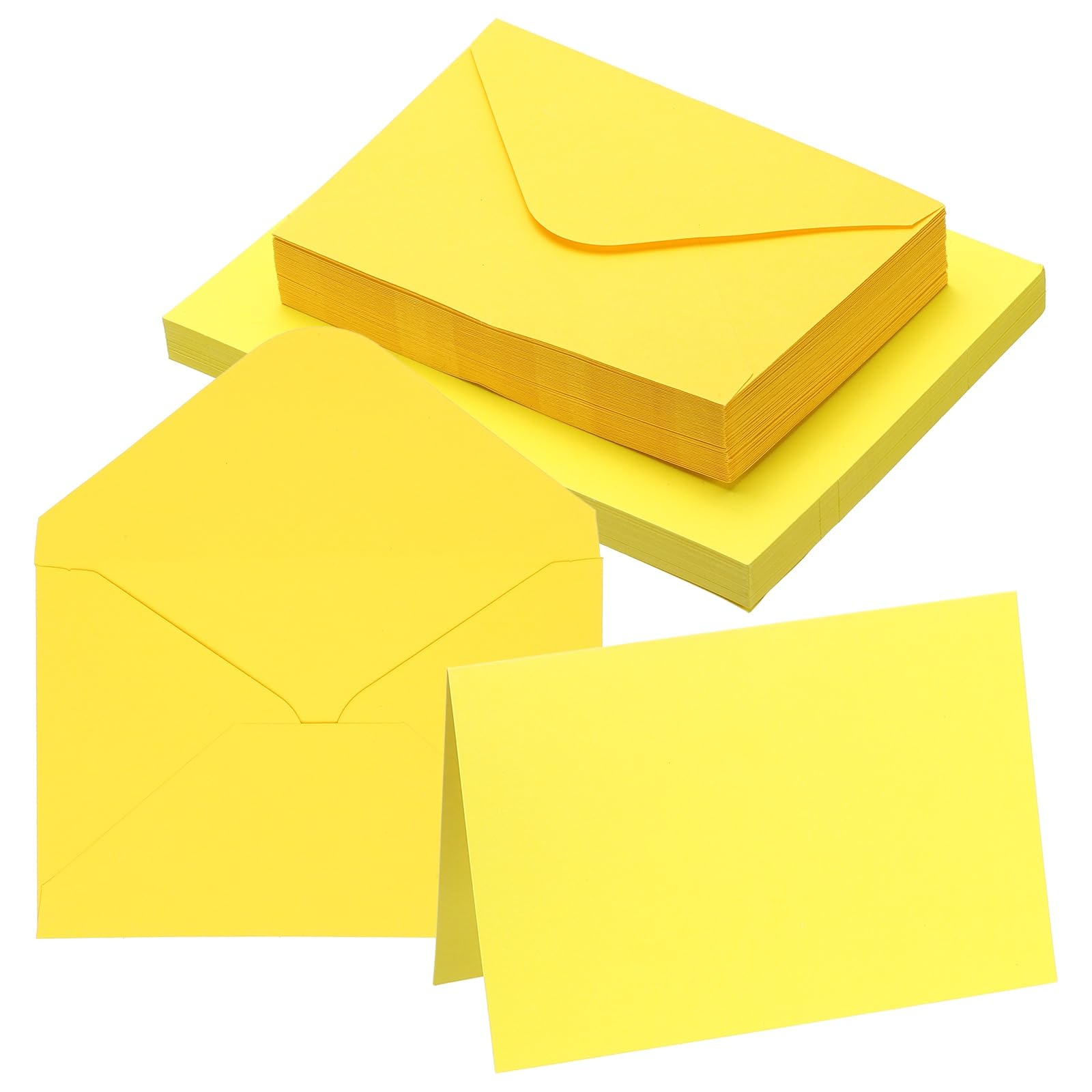 PATIKIL 10x15cm Blank Greeting Cards and Envelopes, 50Sets Half Fold Note Cards and Envelopes Folded Right Angles Cardstock Greeting Card for DIY Wedding Birthday Party Invitations, Yellow