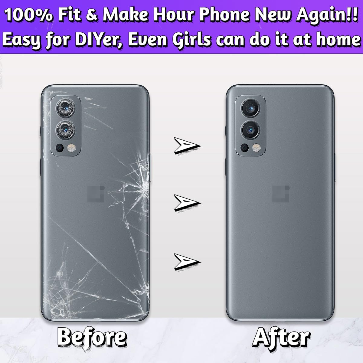 LUVSS Back Glass Cover Replacement Compitable for OnePlus Nord 2 5G Rear Cover + Camera Lens + Repair Manual DIY Tools Kit (Gray) - Image 3