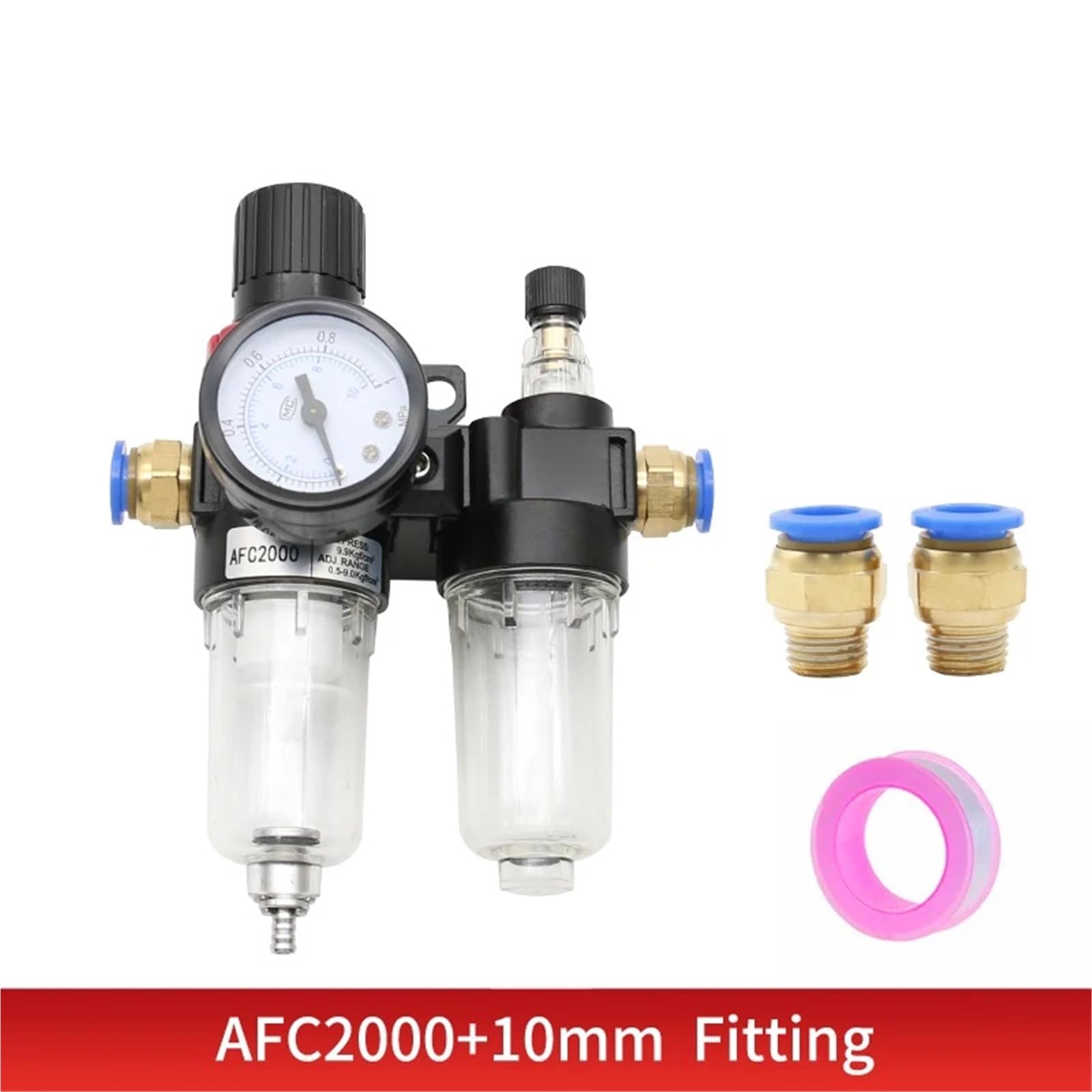 Filtro de aire separador de agua y aceite for compresor de aire AFC2000 G1/4 utilizado for reducir la presión del regulador de válvula AFR2000 + AL2000(PC 10mm Fitting)