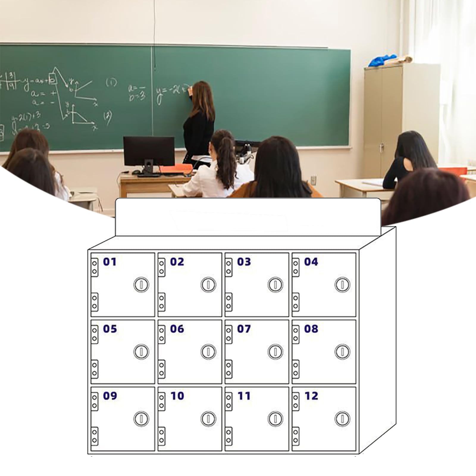 Pounjsd The Phone Box With 2 Key, White Cell Phone Locker Box, Lockable Storage, Freestanding Cell Phones Storage Box for Classroom Office Conference Gym, 12 Slots