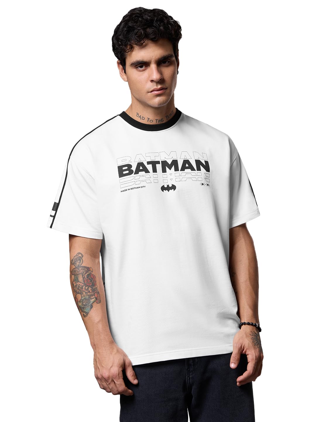 Official Batman: Gotham Guardian Mens and Boys Oversized fit Graphic Printed Half Sleeve Cotton White Color Mens Oversized T-Shirts (225347)-image-18