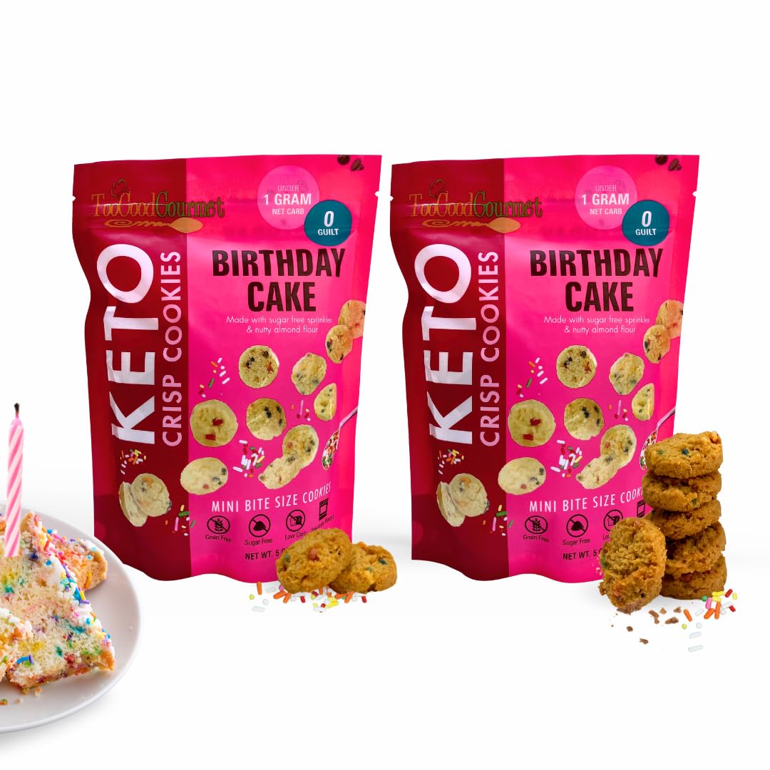 Too Good Gourmet Low Carb Keto Snack | 2 Pack Birthday Cake Flavor Sugar Free Cookies | Perfectly Baked | Gluten-Free | Grain-Free Keto Cookies | Zero