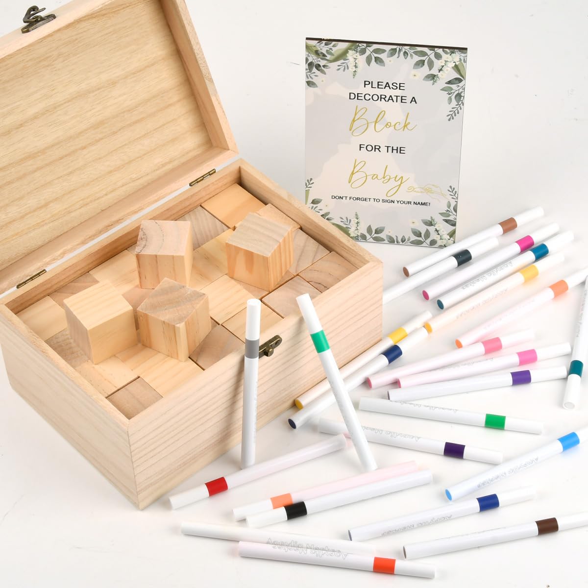 Cubos de Madera, OctBird Kit 78 Pzs Bloques de Madera para Manualidades, Cuadros Madera Manualidades Maciza Bloques Cuadrados, 52 Diy Cube en Blanco con 24 Rotuladores y Caja para Pintar, Dibujar