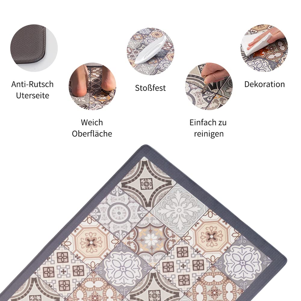 RECYCO Tapete de Cocina Cocina, 60 x 180, 10 mm de Grosor, Antideslizante, Impermeable, Lavable, antifatiga, fácil Cuidado, tapete de Cocina de PVC (azulejo)