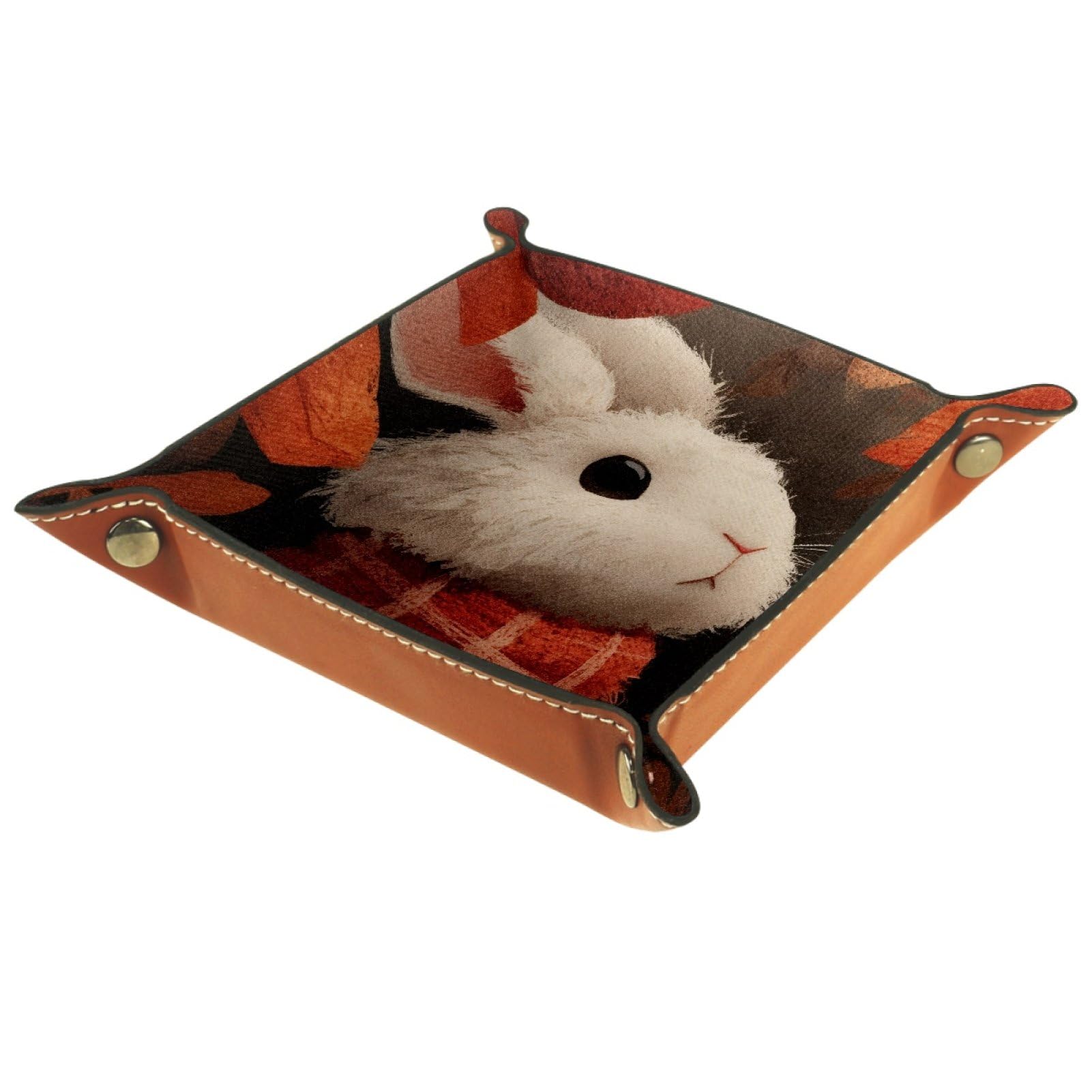 VAPOKF Autumn Rabbit Portable Dice Rolling Tray, Microfiber Leather Dice Holder Game Box for D&D, RPG, Table Games or Desktop Phone Key Storage, 20.5 × 20.5 cm