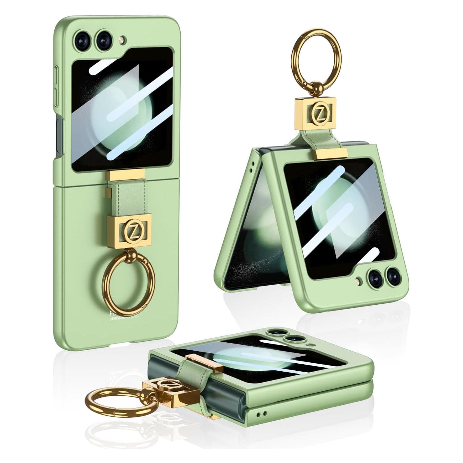 Custodia per Samsung Galaxy Z Flip5 5G con anello, Z Flip5 Cover con Z Ring e pellicola per piccolo schermo HD, custodia protettiva all-inclusive di grado militare con supporto ad anello elettrolitico