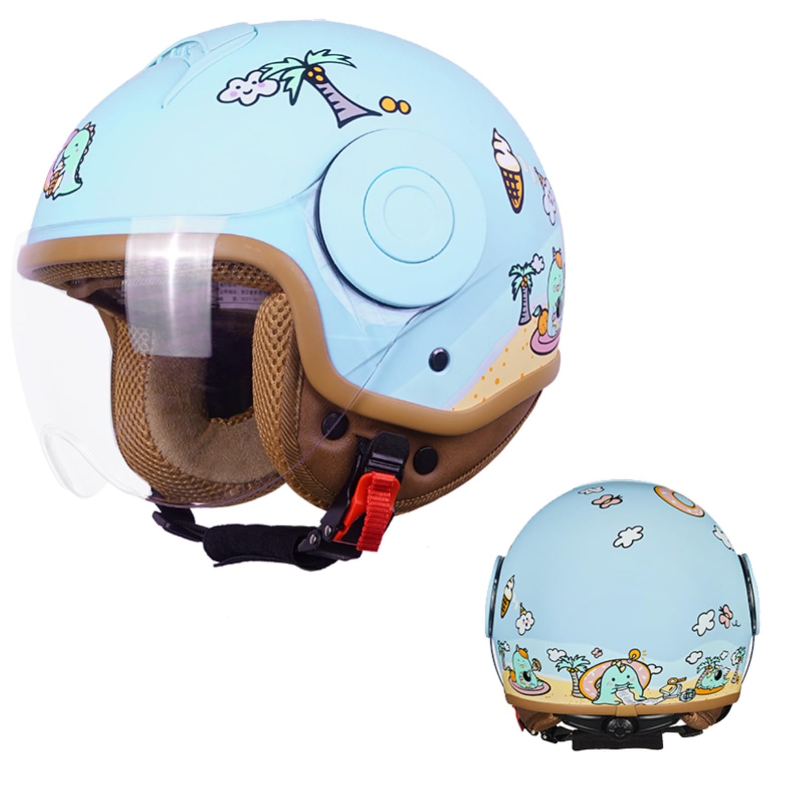 Kask motocyklowy dla dzieci cztery pory roku z wizjerem przeciwsłonecznym, retro elektryczny otwarty kask dziecięcy 3/4