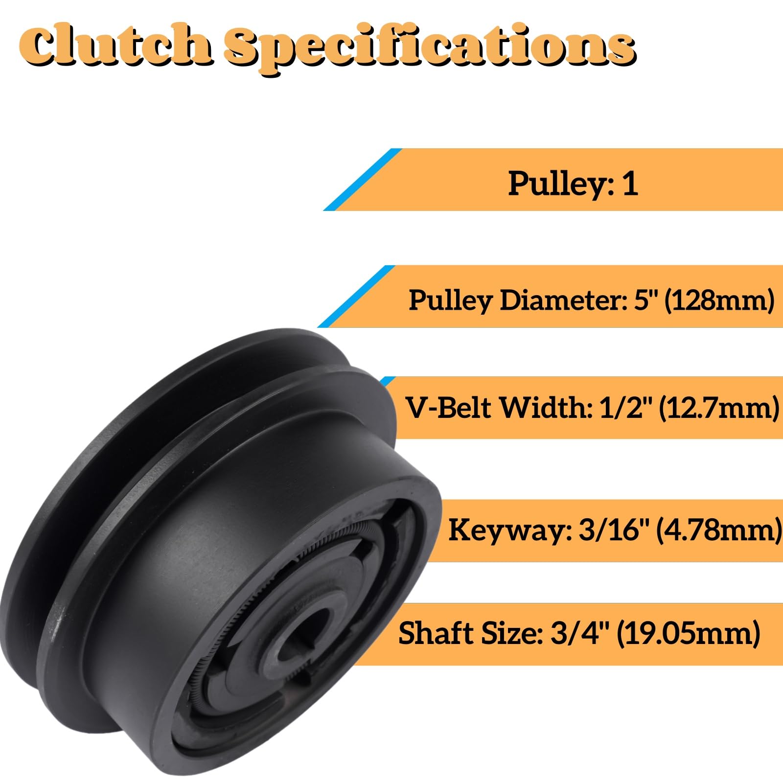 Embrague centrífugo de 12.7 cm, polea única de 1/5.1 cm, correa trapezoidal de 3/10.2 cm, repuesto para compactadores de placa Wacker VP1340 VP1350 VP1750, ejes de motor Honda GX160 o GX200. Mixizap