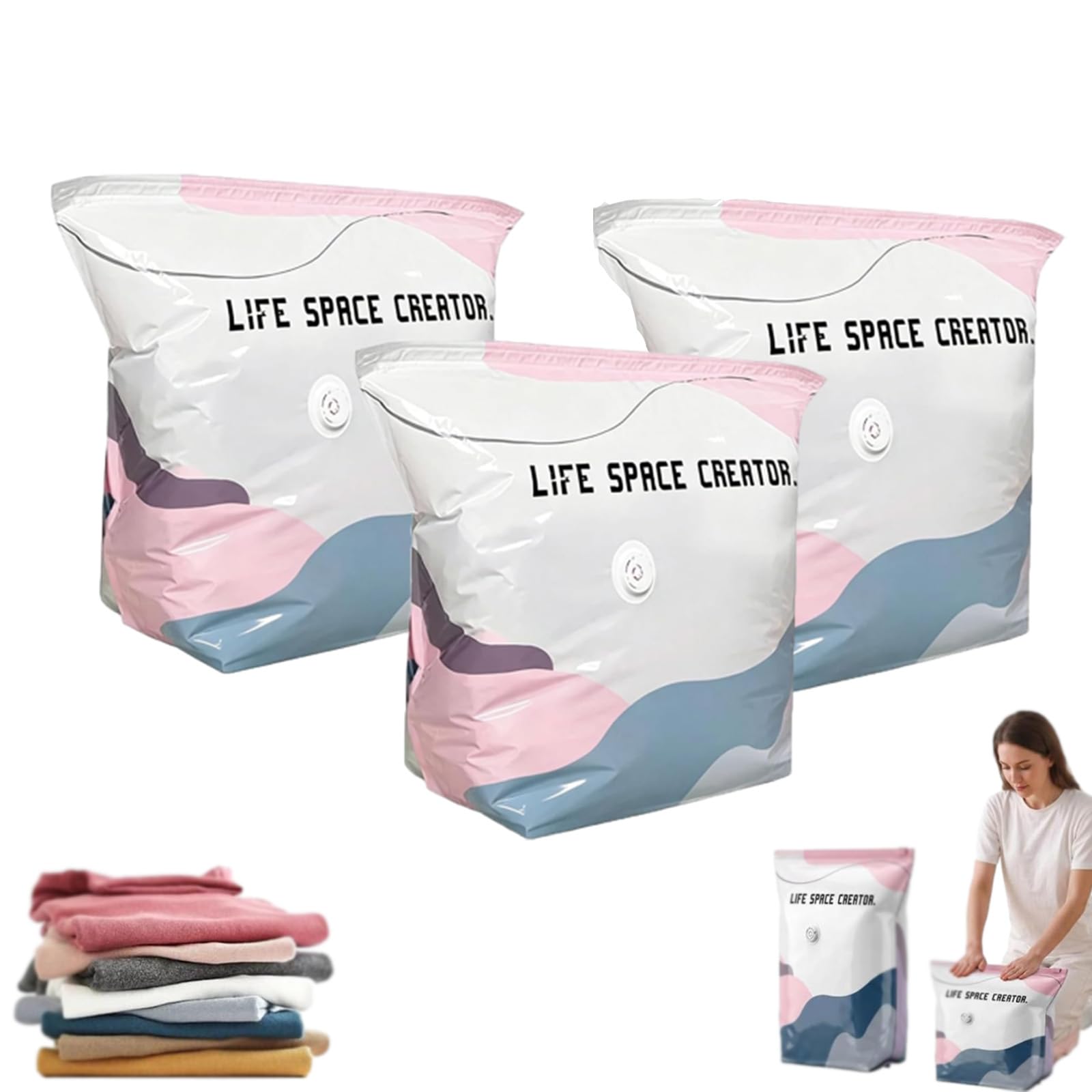 Better Life Space Bags, Life Space Creator Storage Bags, No-Pump 3D Vacuum Storage Bags, Reusable Thick Storage Bag for Clothes, Comforters, Blankets (3PCS-M)