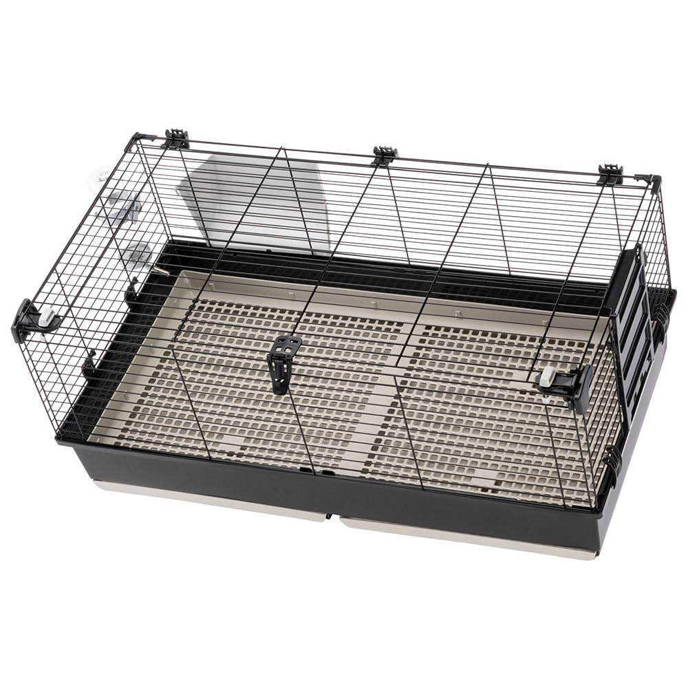 Ferplast Jaula Conejos TOMMY 100 - Espaciosa, Techo Abatible, Puerta-Escalera, Fácil Limpieza con Rejilla Higiénica - Accesorios Incluidos, Conectable a Metrò - 99.5 x 53 x h 48 cm