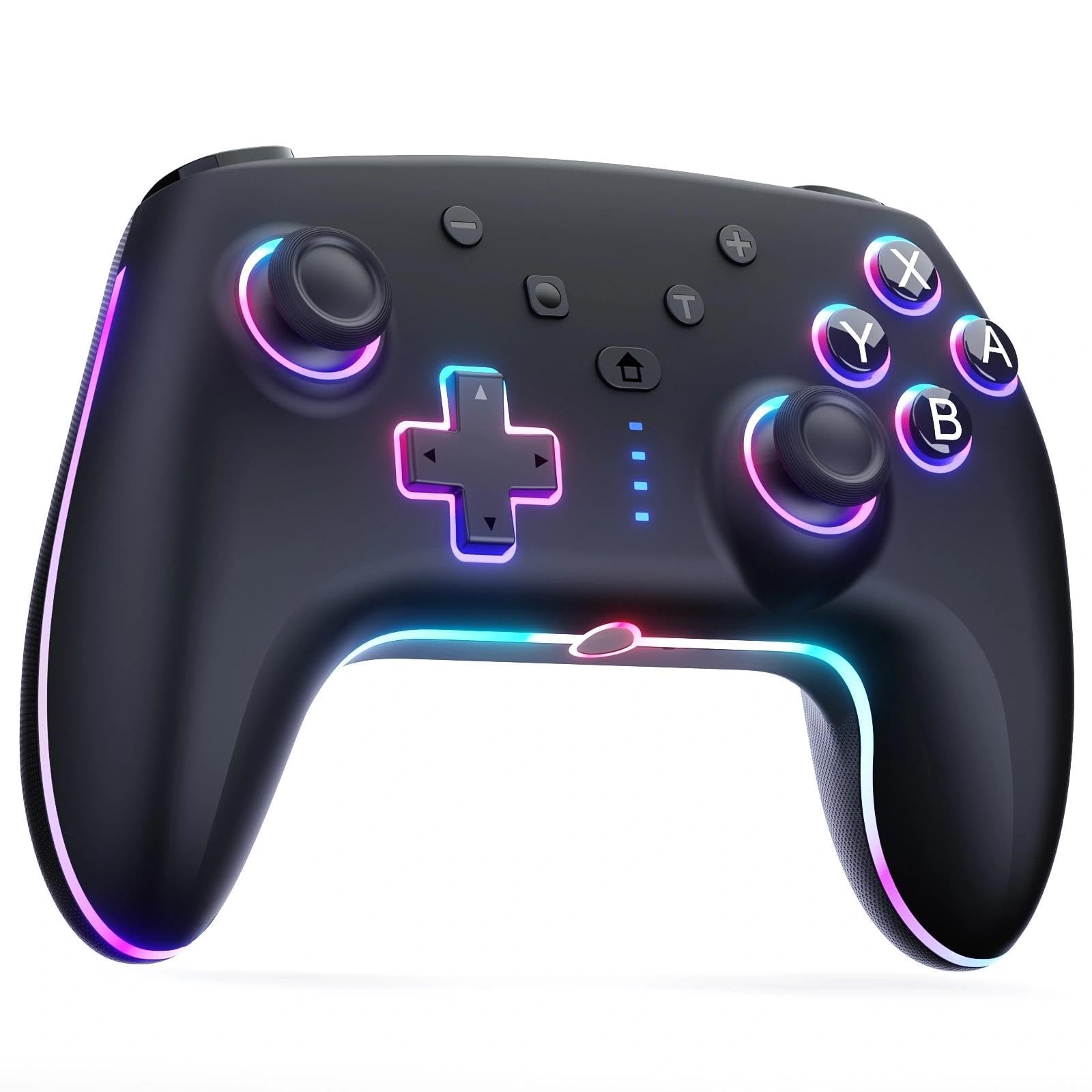 RivalPlay Wireless Controller per Switch con Illuminazione RGB, 2 Pulsanti Macro, Associazione con Un Pulsante, Sensore di Movimento, Funzione Turbo Regolabile, Batteria da 800 mAh