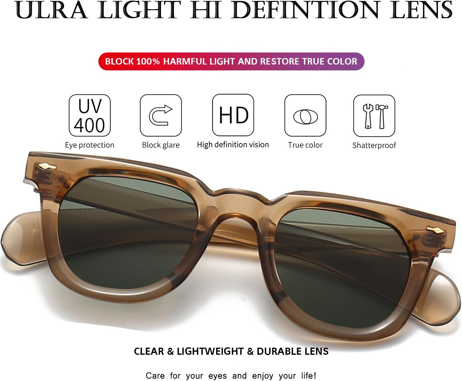 PORADAY Square Sunglasses for Women Men Trendy Thick Frame Sun Glasses Black Shades - Image 4