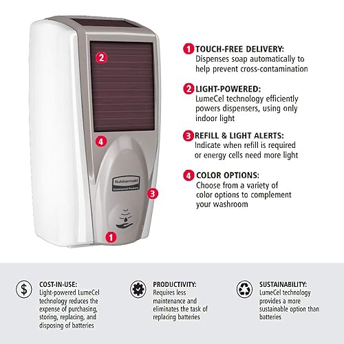 Miniatura 2 de Rubbermaid Comercial 1980828 LumeCel - Dispensador de jabón AutoFoam, color blanco y gris perla