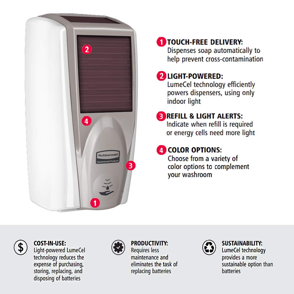 Rubbermaid Commercial 1980828 LumeCel AutoFoam Soap Dispenser, White/Grey Pearl