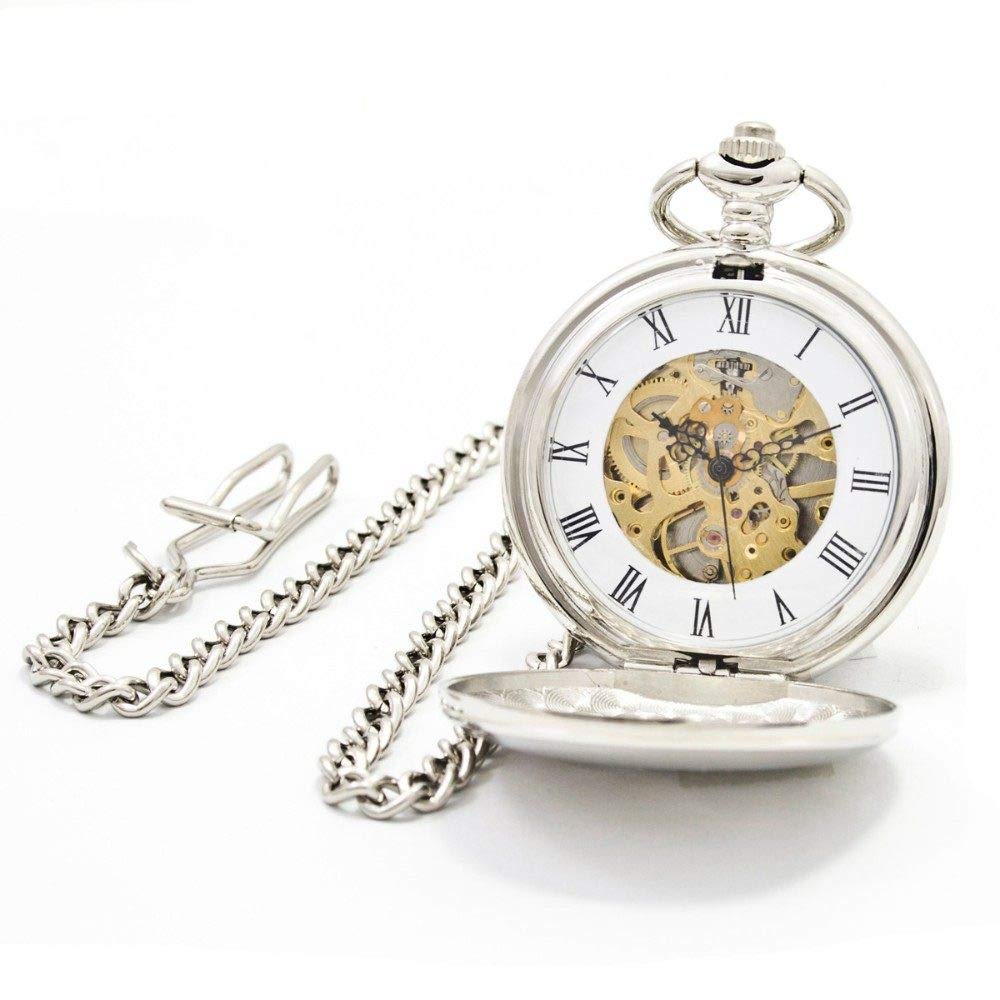 Zegarek kieszonkowy moda srebrny gładka stal Steampunk mechaniczny zegarek kieszonkowy mężczyźni kobiety naszyjnik wisiorek zegarek, PJX003 (srebrny)