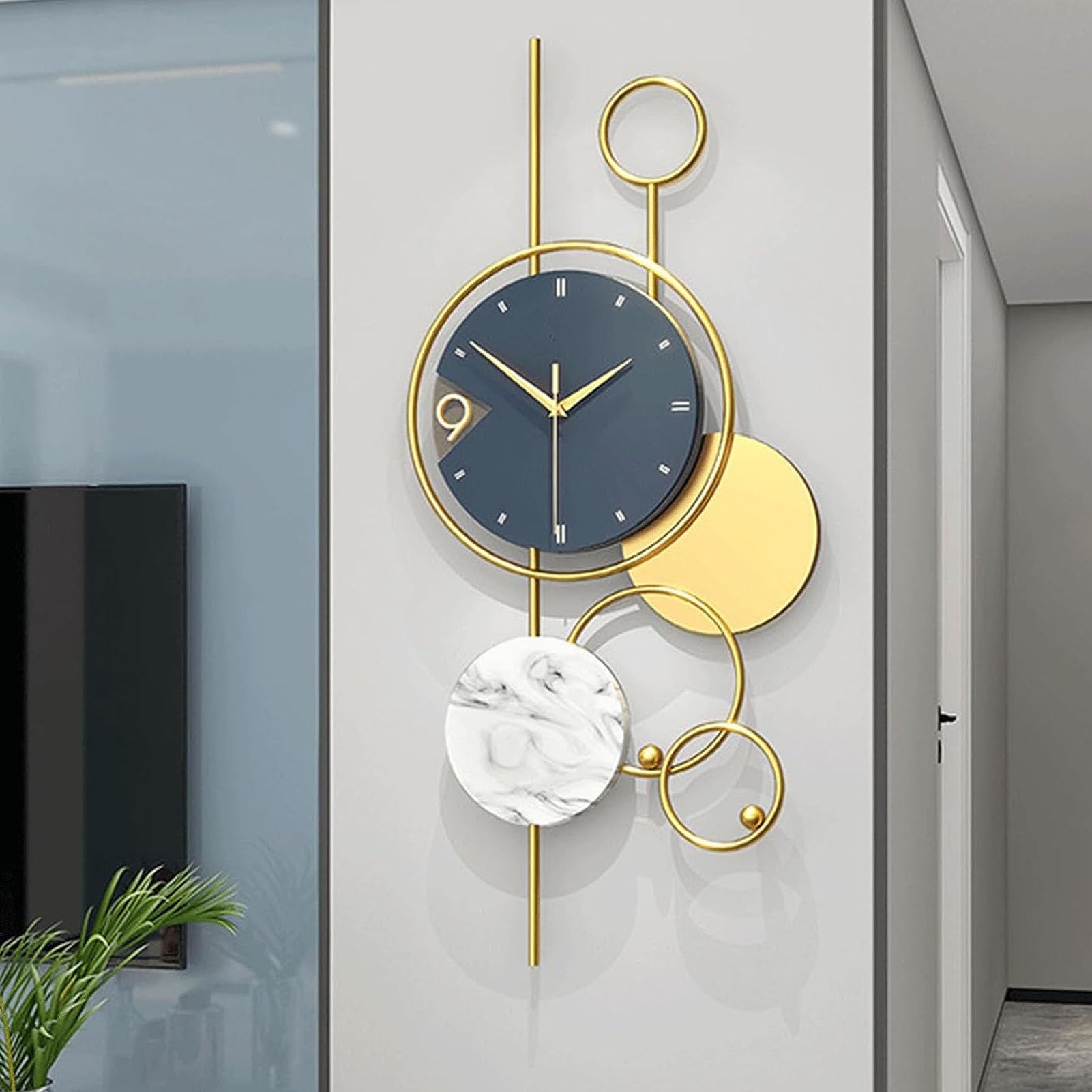 Modern Decorative Pendulum Clock for Kitchen Living Room, Non Ticking Wall Clock, Quartz Battery Operated, Wall Decor - 16x29in