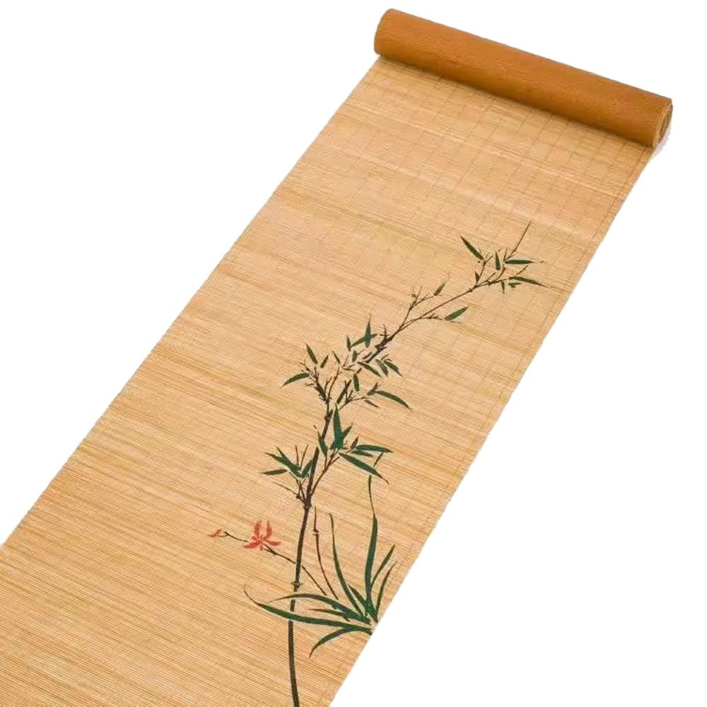 Asian Style Bamboo Table Runner, Bamboo Orchid Pine Crane Painting Zen Table Mat for Kitchen Dining Bedroom Decoration (Bamboo Orchid, 12"x72")