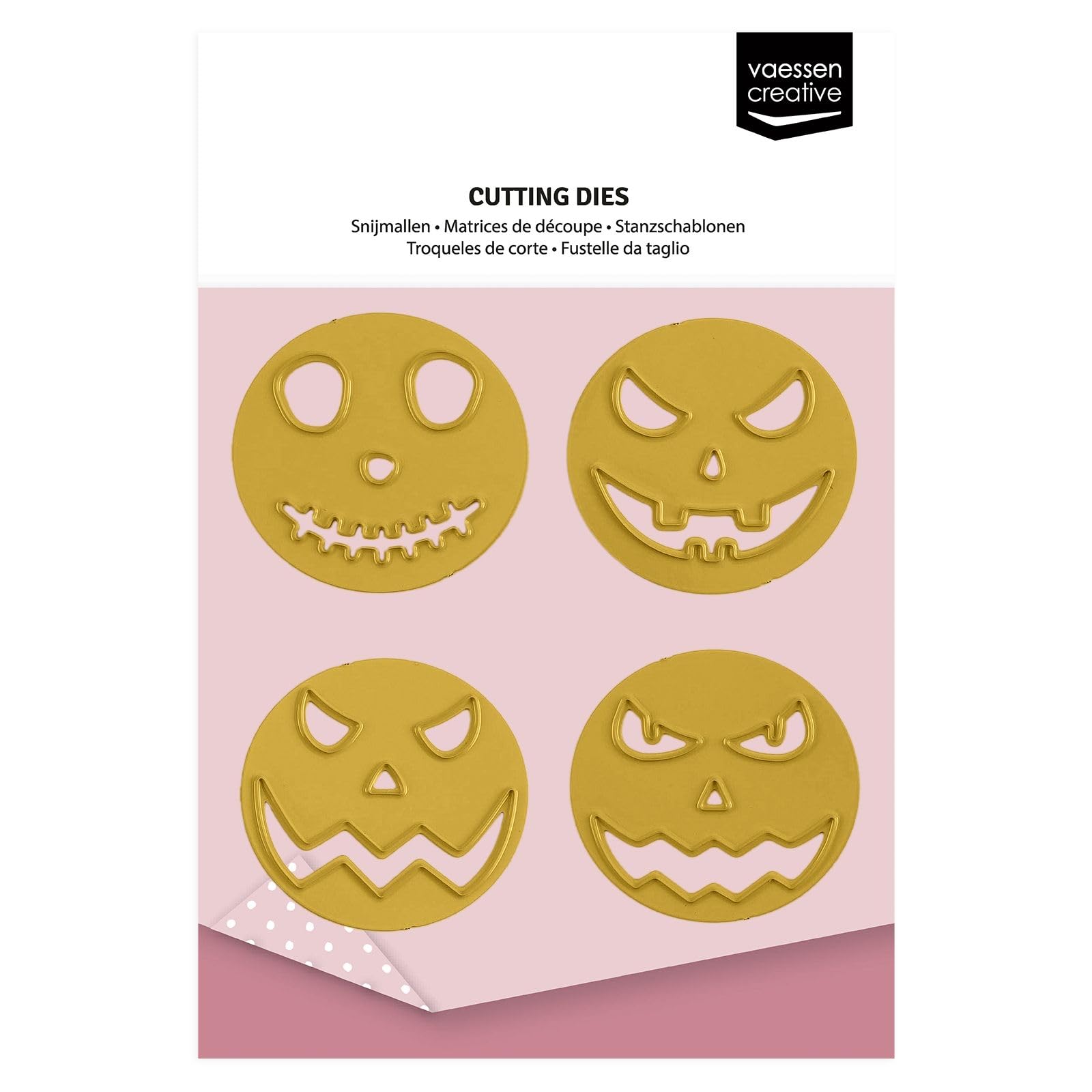 Vaessen Creative Cutting Dies Set Pumpkin Faces - 4 Shape Dies of 1.6 x 1.4 x 1.4" - Card Making Supplies - Metal Craft Dies for Scrapbooking, Halloween and Autumn