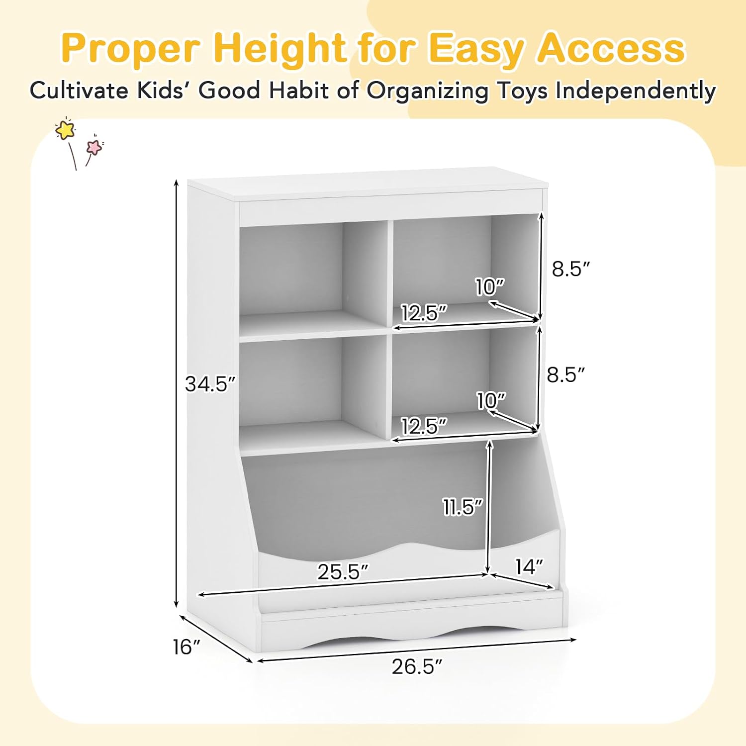 HONEY JOY Kids Toy Storage Organizer with Bookcase, 4-Cubby Organization Storage Cabinet w/Display Shelf, Wooden Toy Storage Unit for Playroom, Nursery Daycare(White)