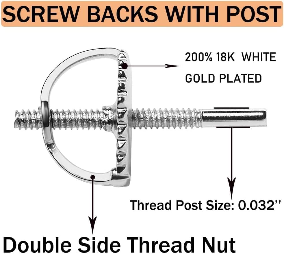 DELECOE 14K Gold Plated Secure Screw Earring Backs Replacement for Diamond Earring Studs, 925 Sterling Silver Locking Screwbacks Hypoallergenic for Threaded Post (0.032''), 2-Pairs - Image 4