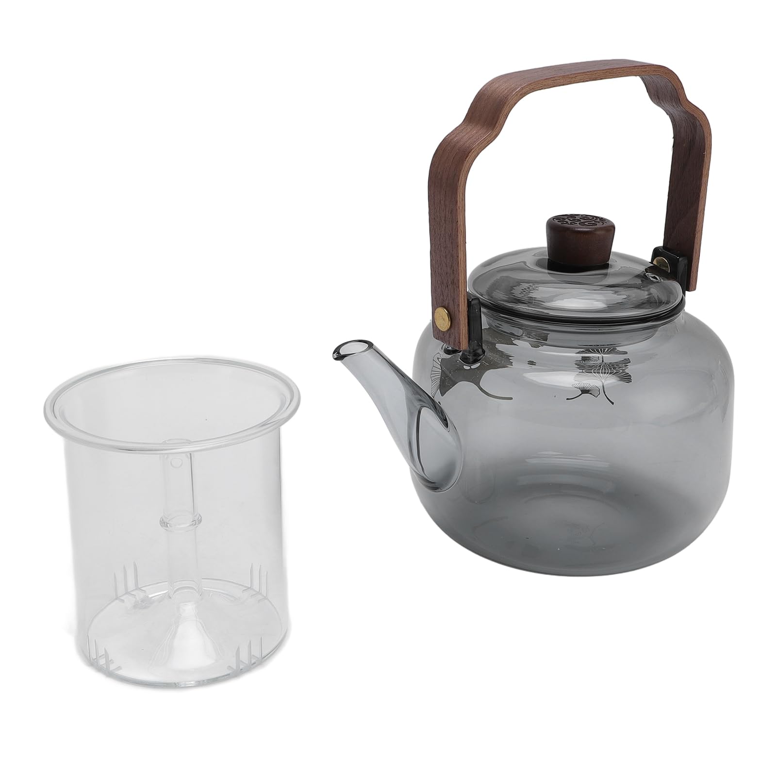 Szklany Czajniczka z Wyjmowanymi Infuzorami 900 Ml Wysoka Borokrzewnik Kuchenna Bezpieczna Herbata Kettle Drewniana Rączka przezroczystą pokrywkę, na luźną herbatę, Kemping Produku
