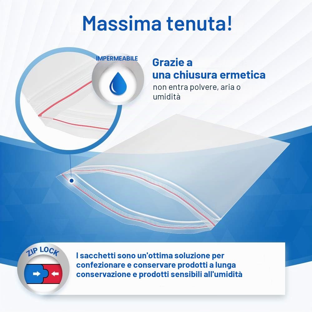 VIOKS Sacchetti con cerniera, 100 pezzi, 400 x 500 mm, 40 x 50 cm, 80 micron con chiusura a pressione, richiudibile, sacchetto di plastica impermeabile, con chiusura a pressione
