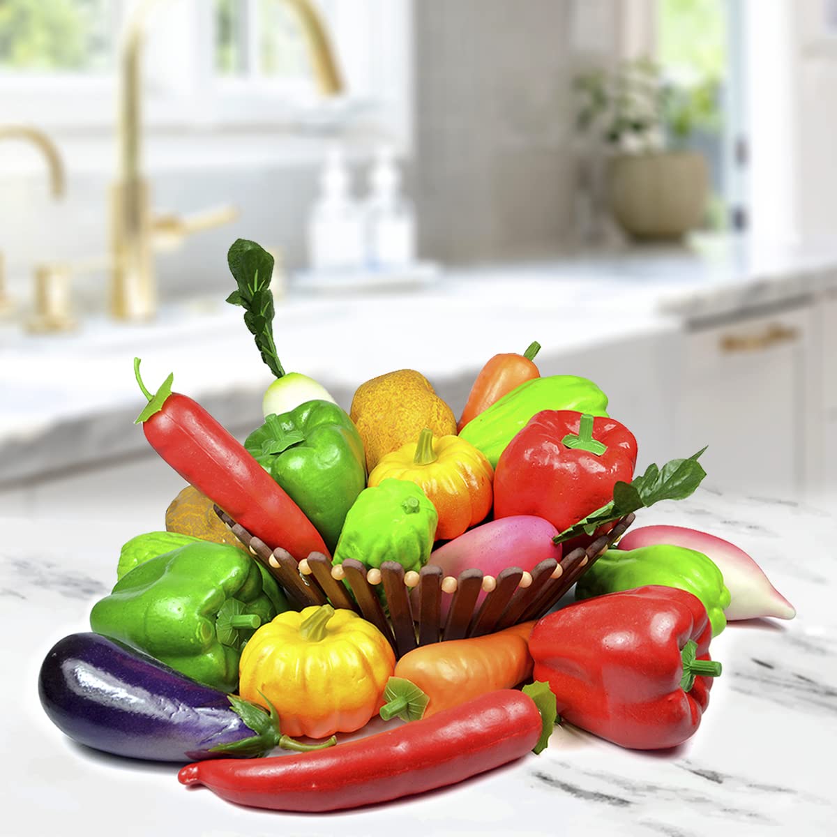 Reiki Crystal Products Artificial Red Green Capsicum, Turai, Potato, Tomato, Carrot, Cabbage, Brinjal, Red Chilli, Turnip, Bitter Gourd Vegetable (Multicolour, 12 Pieces) ,Artificial Flora-image-28