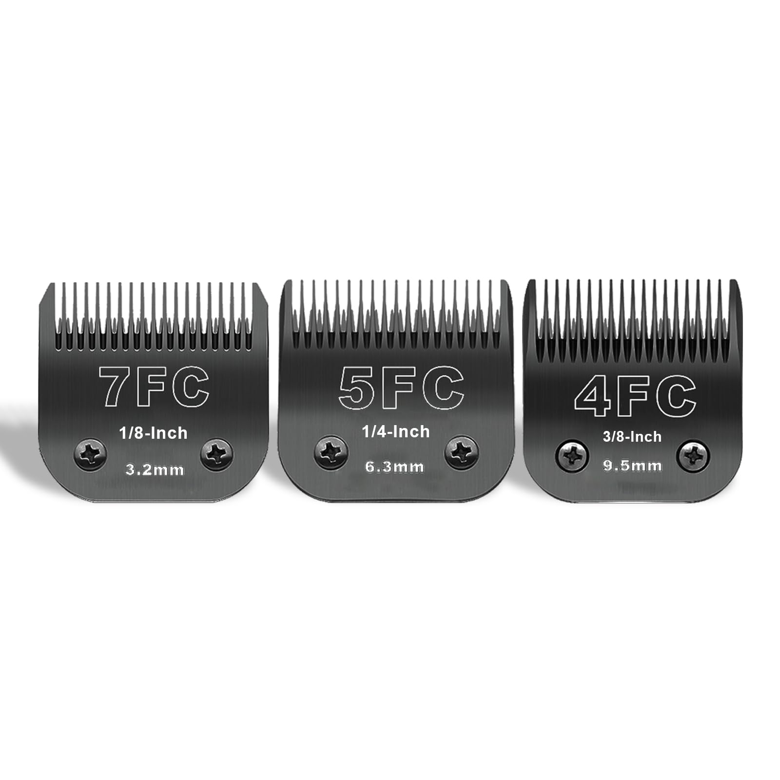 7FC+5FC+4FC Black Detachable Pet Dog Grooming Clipper Stainless Steel Blades Set,Compatible with Andis,Oster A5,Wahl KM10 Series Clippers,3 Pack