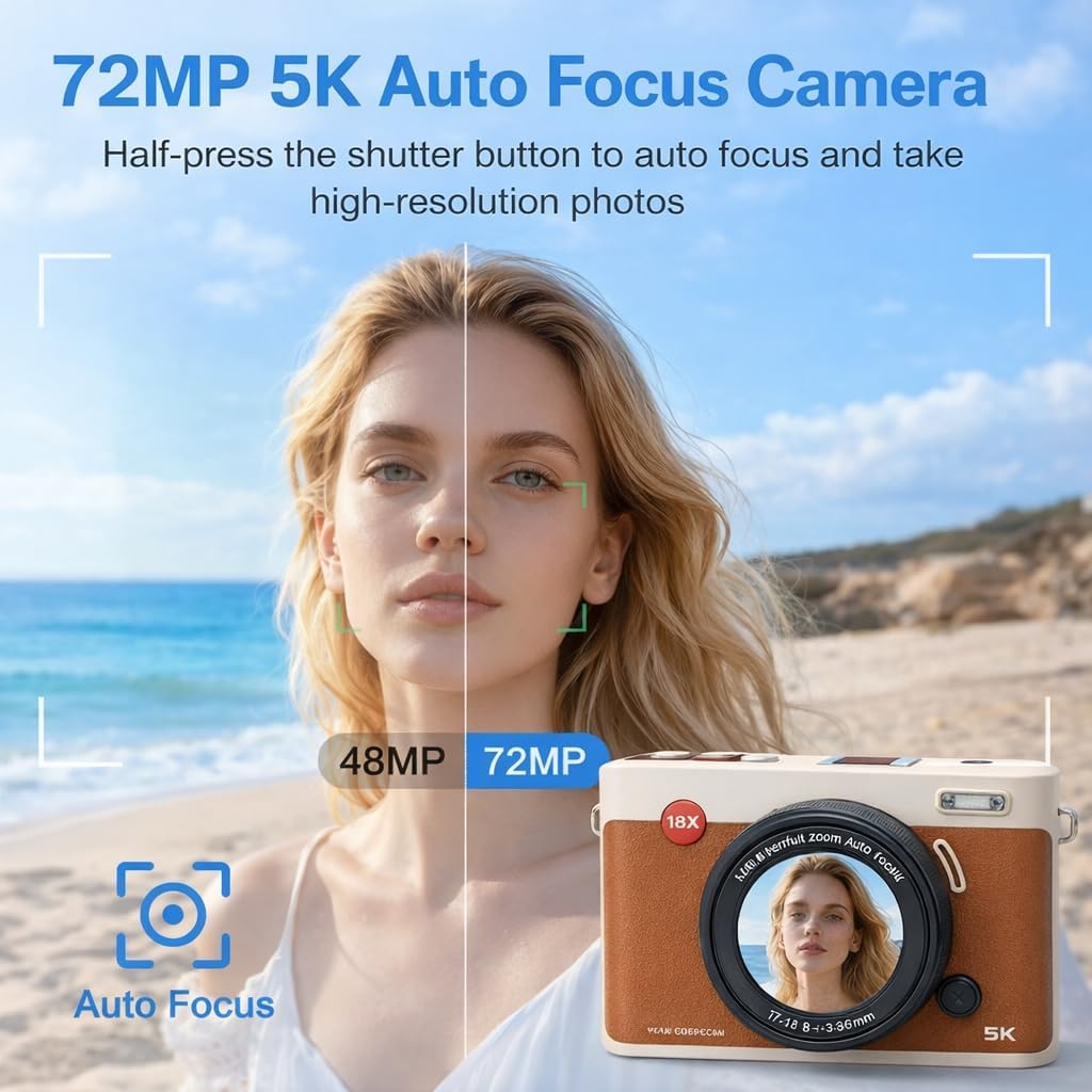 Cason 5K Digital Camera for Photography – 72MP Digital Point and Shoot Camera for Photos and Video with Touchscreen Autofocus,18X Zoom & WiFi Mini Digi Cameras Vintage for Adults — Amazon image 2