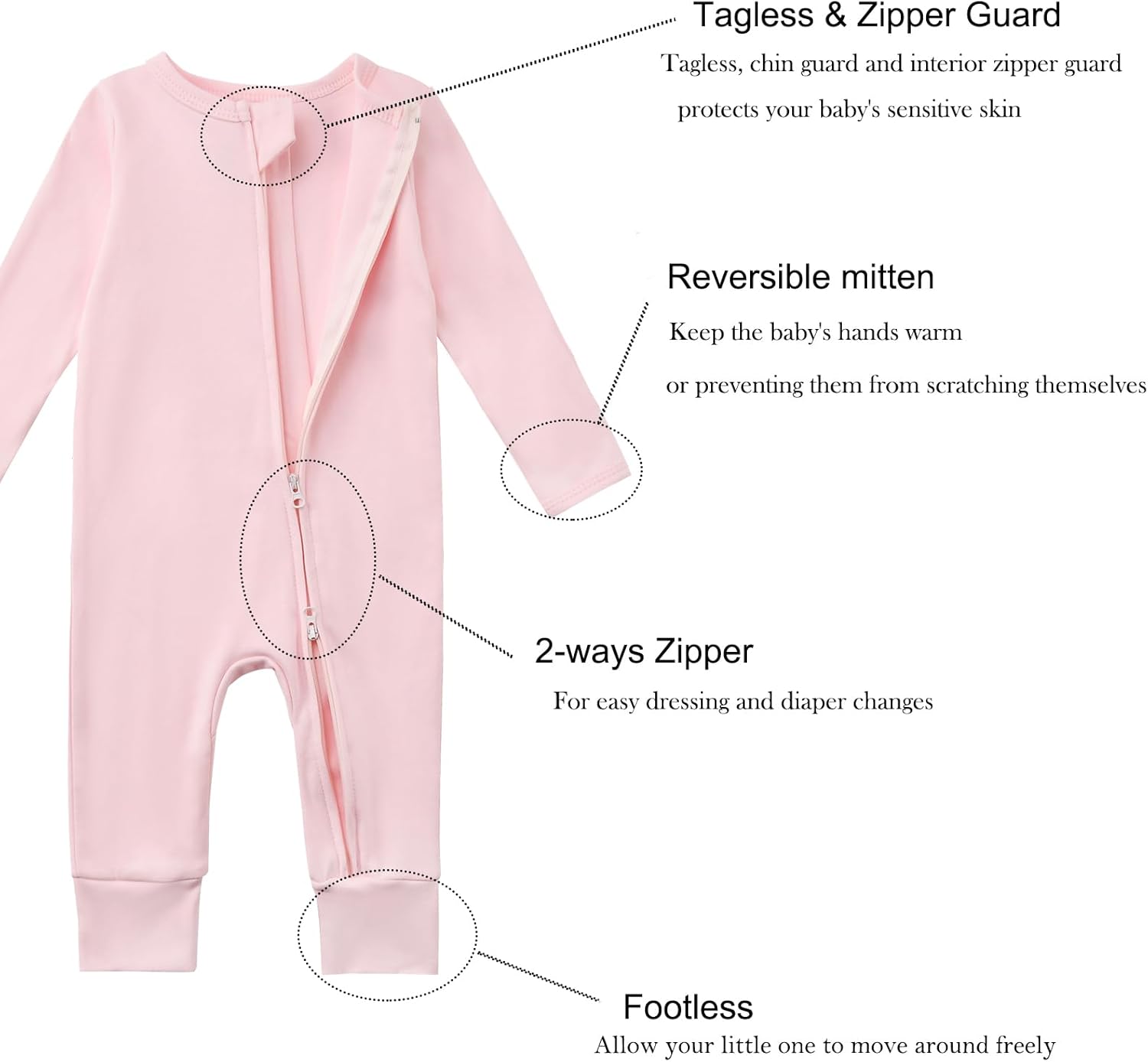 Aablexema 3-Pack Organic Cotton Baby Footless Pajamas with Mitten Cuffs, 2-Way Zipper Infant Romper Outfit - Image 5