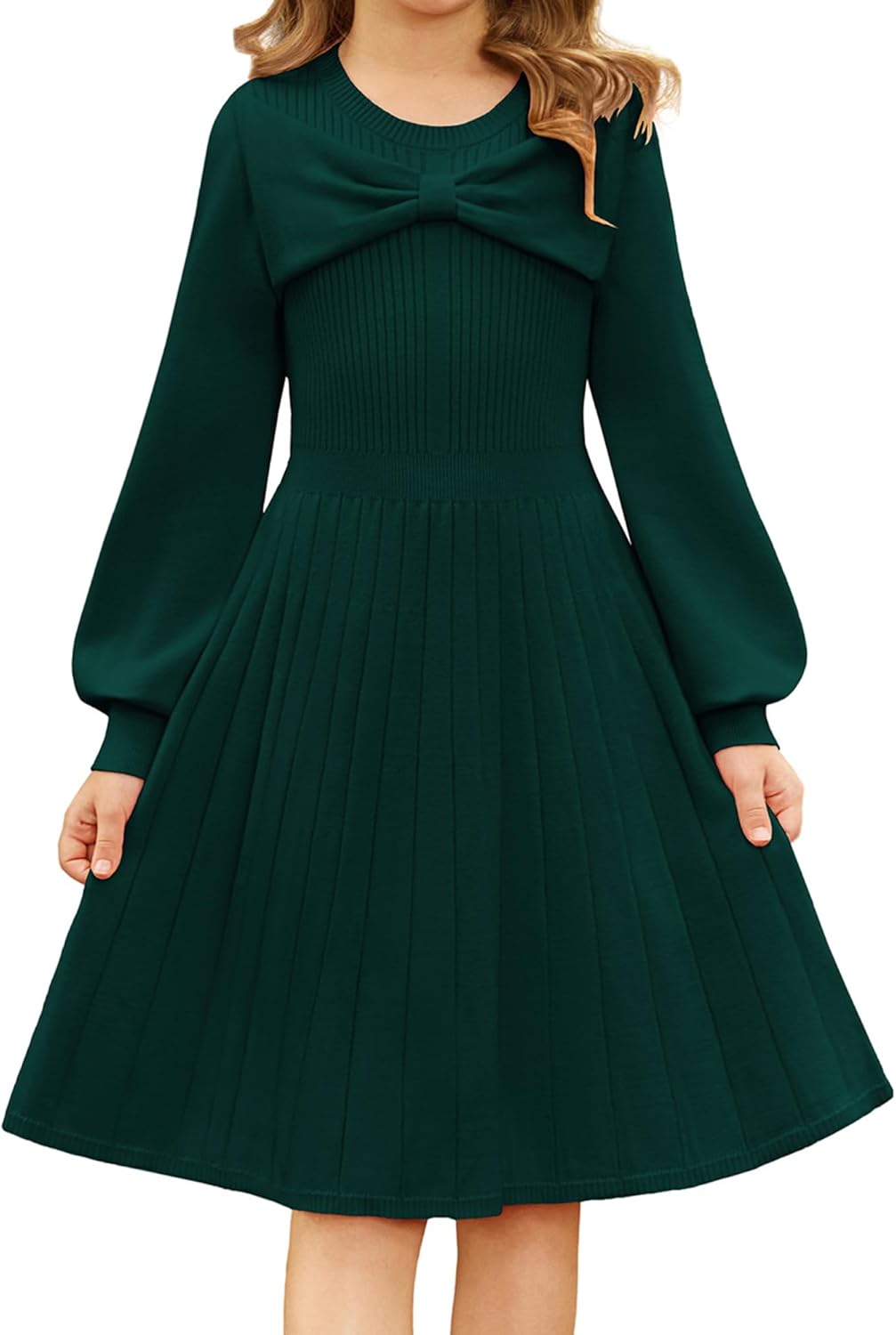 GRACE KARIN Girls Sweater Dress Bow Collar Pleated Skirt 6-14Y Back to School Outfit Knit Fall Winter Dress - Image 7