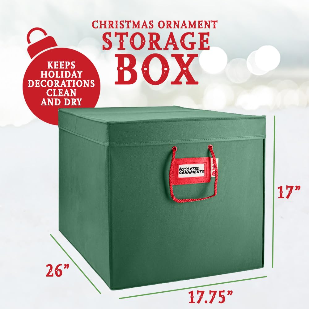HOLDN' STORAGE Aufbewahrungsbox für Weihnachtsschmuck mit Trennwänden, zur Aufbewahrung von Ornamenten bis zu 96 von 7,6 cm, große Weihnachtskugel-Aufbewahrungsbehälter mit 4 Ablagen, Grün